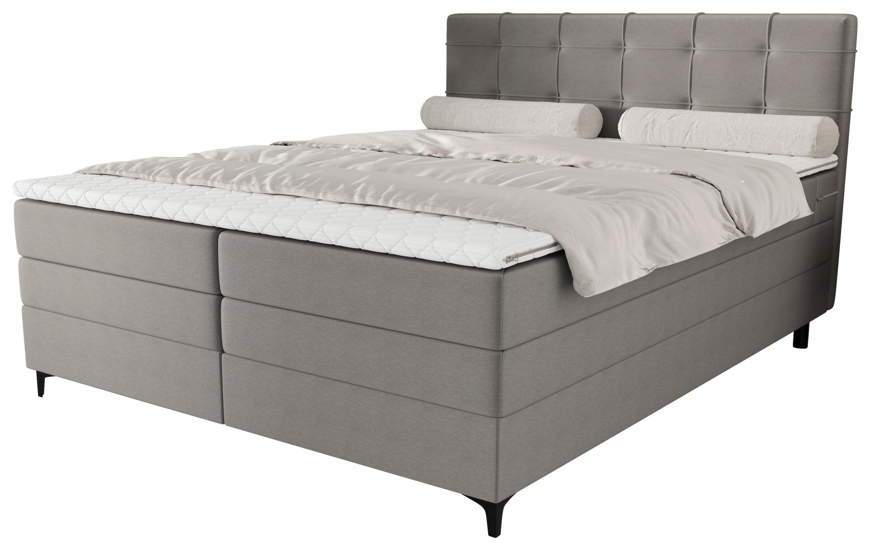 Boxspringbett Mitto mit Topper 180x200 cm - Schwarz/Grau, KONVENTIONELL, Textil/Metall (180/200cm)