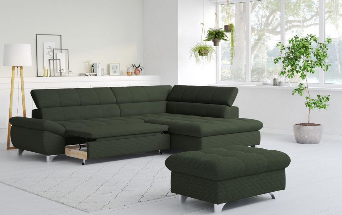 Rohová sedačka GEMINI, pravá, tmavozelená ženilka - tmavozelená/chrómová, Konventionell, kov/textil (312/234cm)