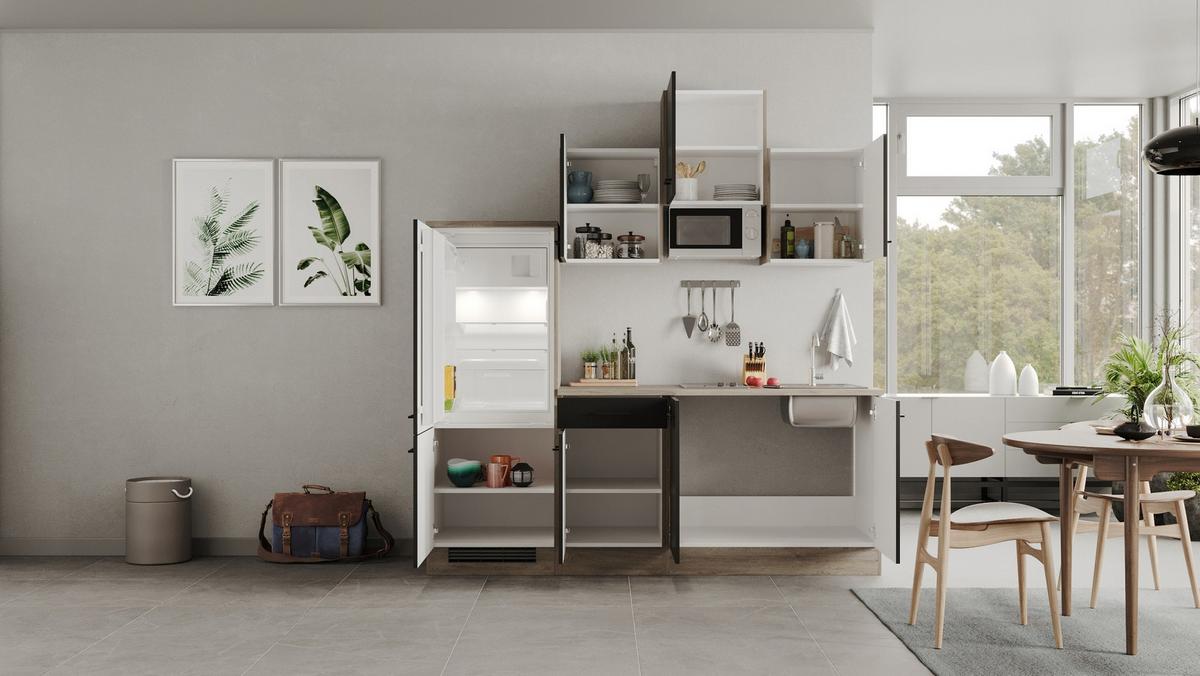 Küchenblock Capri Eiche/Schwarz B: 210 cm - Eichefarben/Schwarz, MODERN, Holzwerkstoff (210cm) - FlexWell
