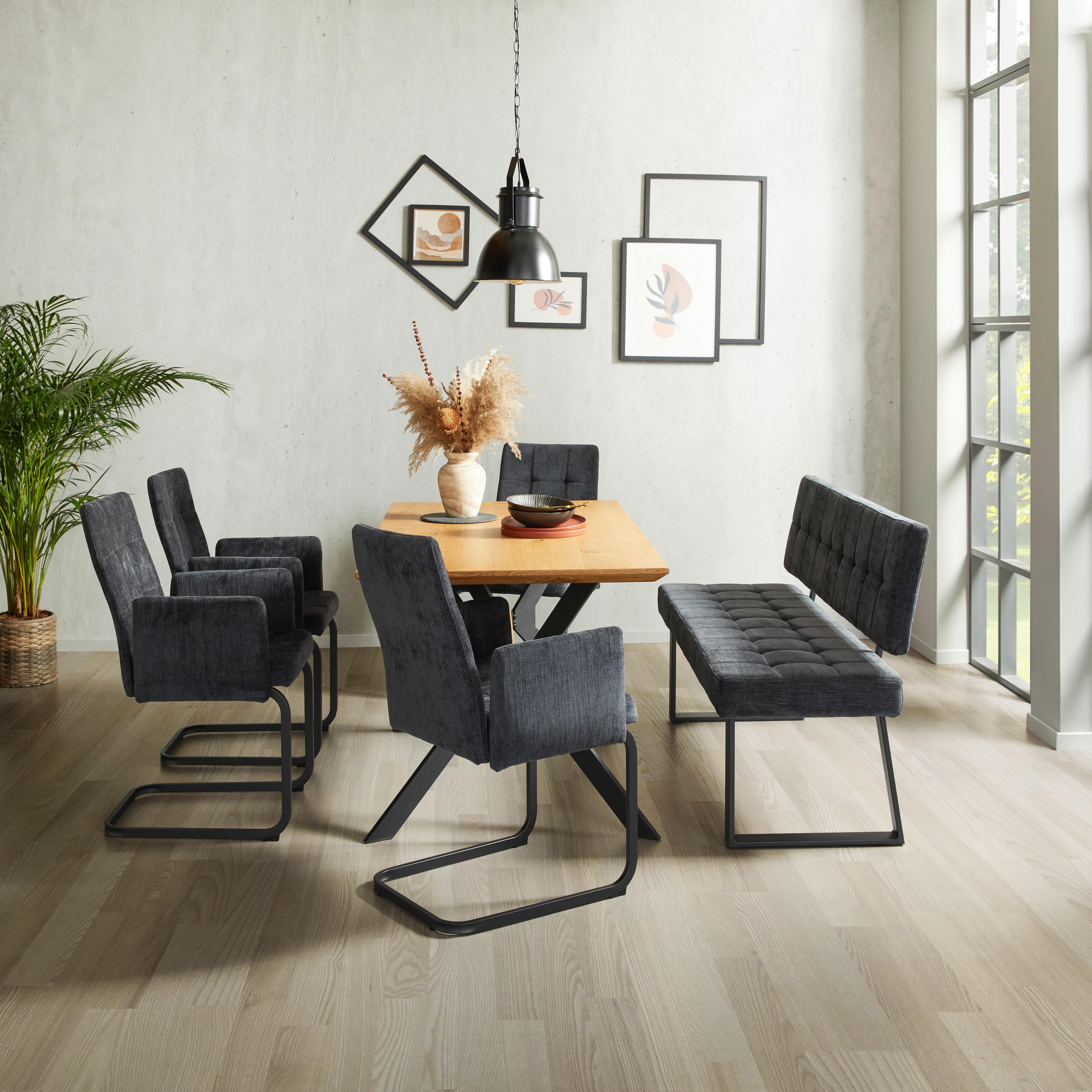 Sitzbank mit Lehne Dunkelgrau Volda 140x85 cm - Dunkelgrau/Schwarz, MODERN, Textil/Metall (140/85/56cm) - MID.YOU