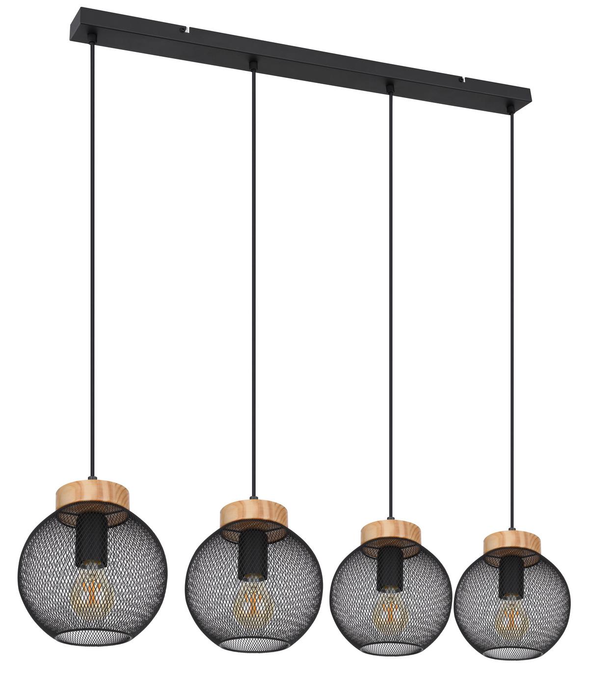 Hängeleuchte H: 120 Cm 4-Flammig, Braun/schwarz - Schwarz/Braun, Basics, Holz/Metall (95/20/120cm) - Globo