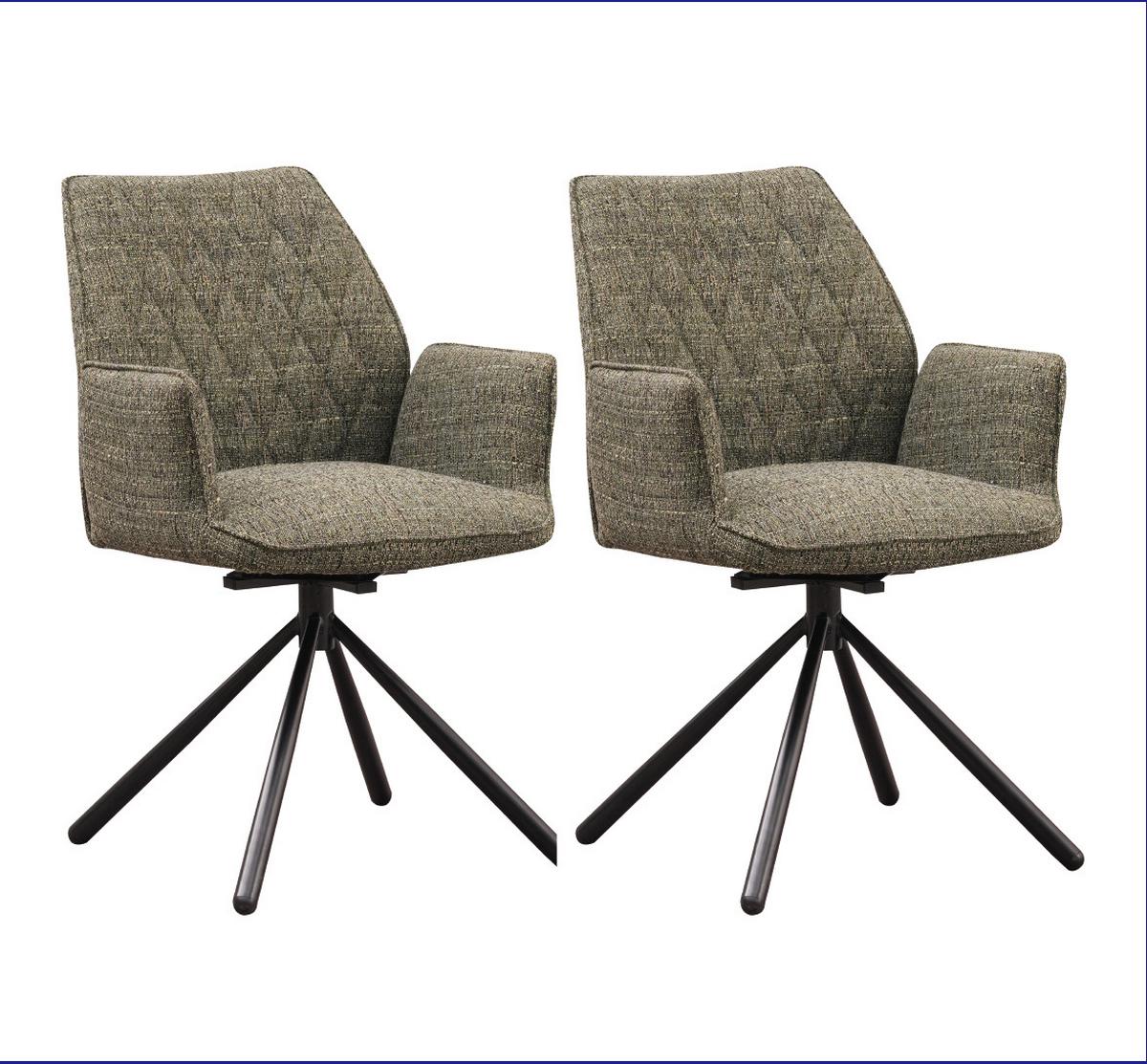 Armlehnstuhl-Set Donny Grün B: 57,5 cm - Schwarz/Grün, MODERN, Textil/Metall (57,5/92/52cm) - MID.YOU