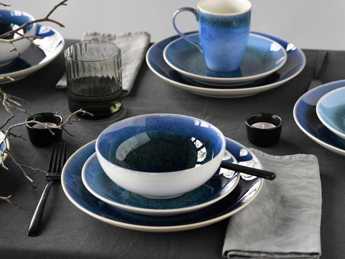 Kombiservice Caldera Blau, Weiß 16--Teilig - Blau/Weiß, Basics, Keramik - Creatable