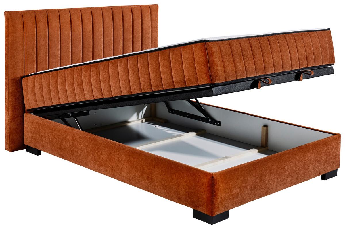 Boxbett Nagol C - Cognac/Schwarz, MODERN, Holzwerkstoff/Textil (140/200cm) - MID.YOU