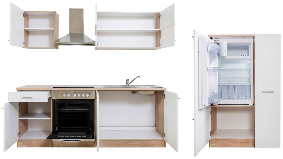 Küchenzeile ohne Geräte B: 300 cm Eiche Dekor/Weiß, Modern - Eichefarben/Weiß, Basics, Holzwerkstoff (300cm) - Respekta