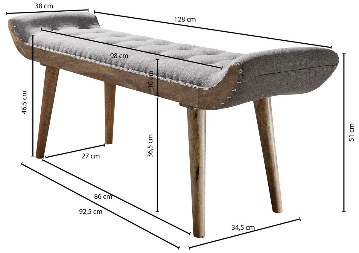 Lavica masív ED - hnedá/sivá, Modern, drevo/textil (128/51/38cm) - MID.YOU