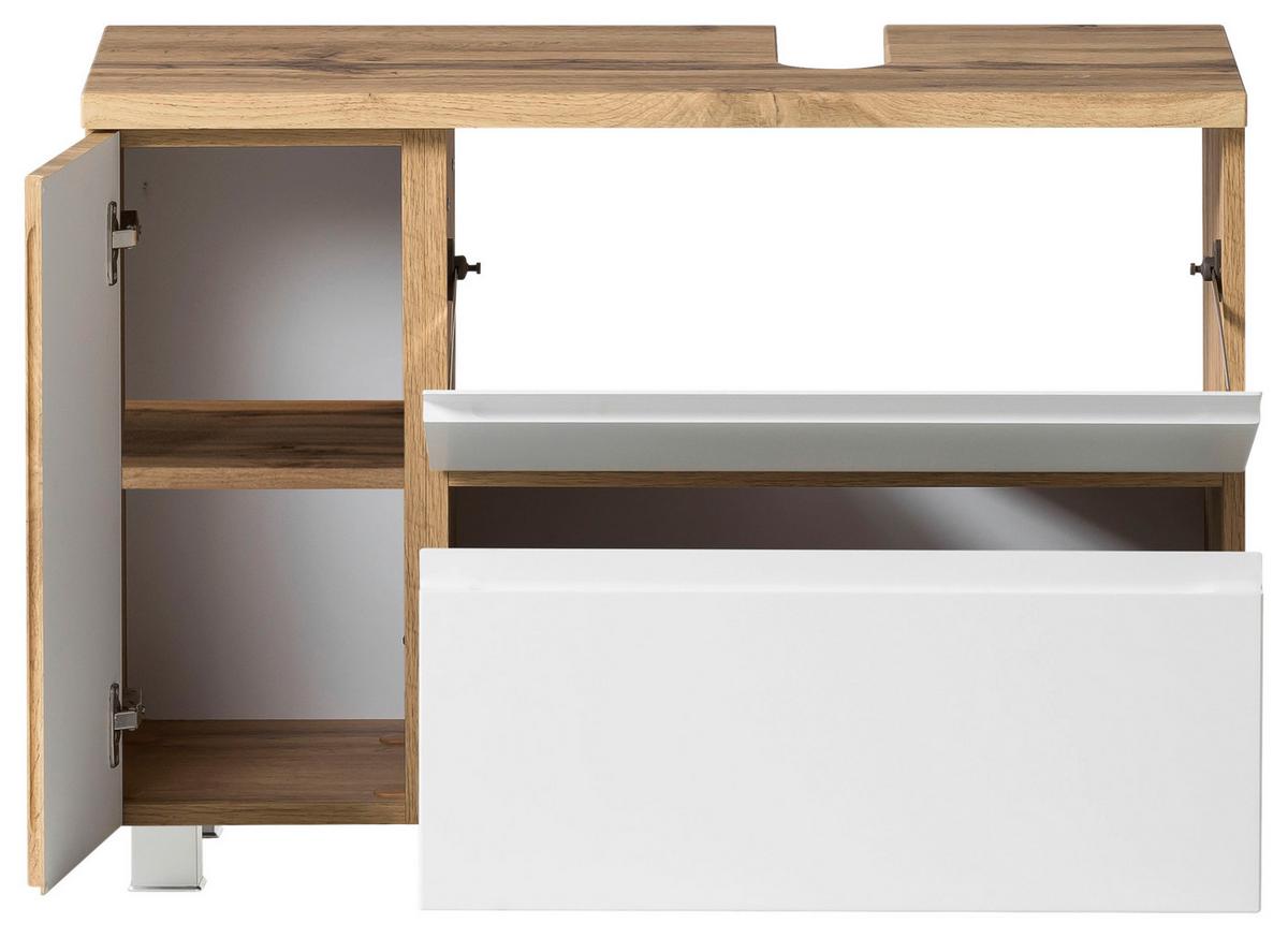 Waschbeckenunterschrank Varese B: 85 Cm Wotaneiche Dekor/weiß - Eiche Wotan/Weiß, MODERN, Holzwerkstoff (85/56/35cm) - Held