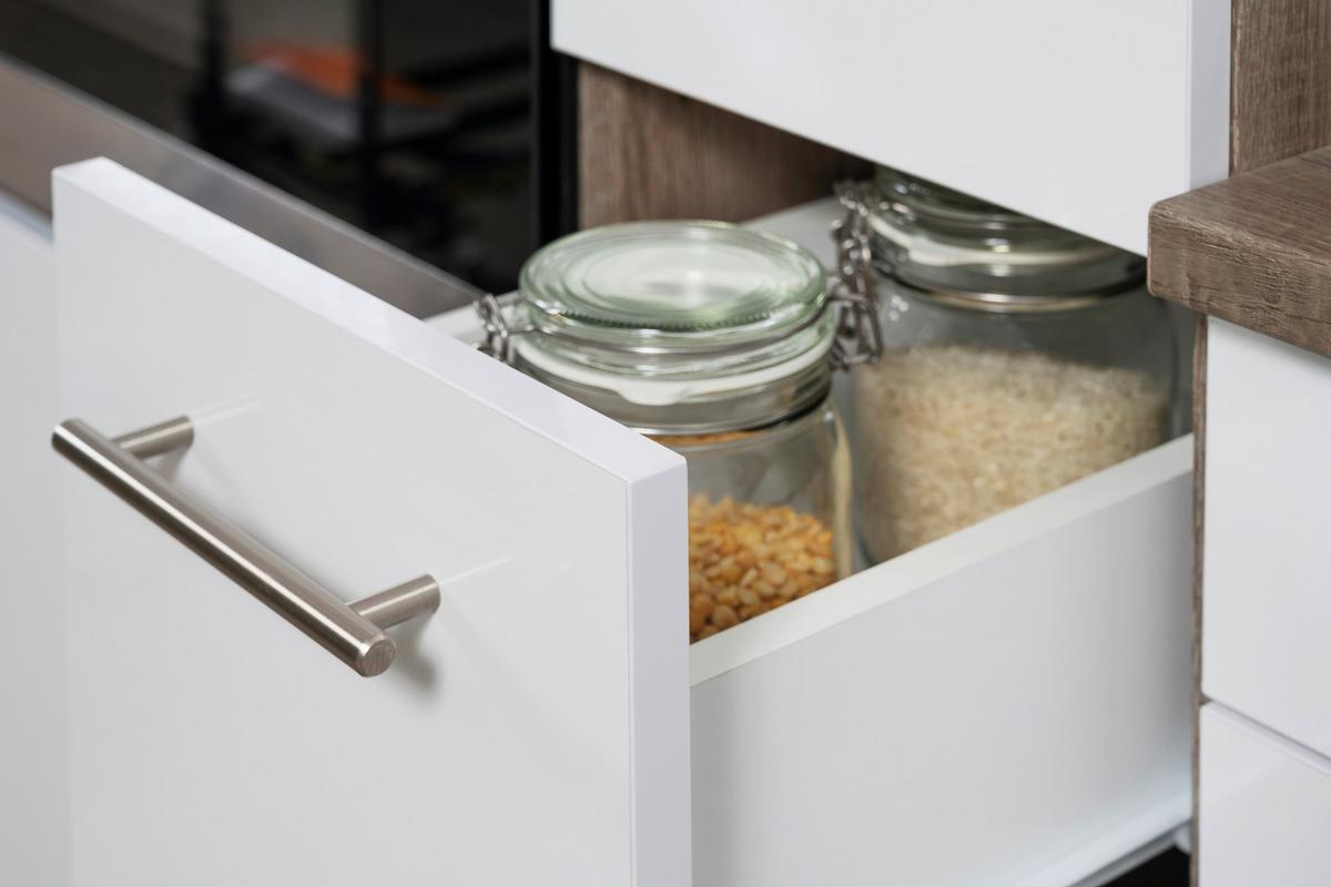 Küchenzeile mit Geräten B: 370 cm Weiß/Eiche Dekor - Eichefarben/Weiß, MODERN, Holzwerkstoff (370cm) - Respekta