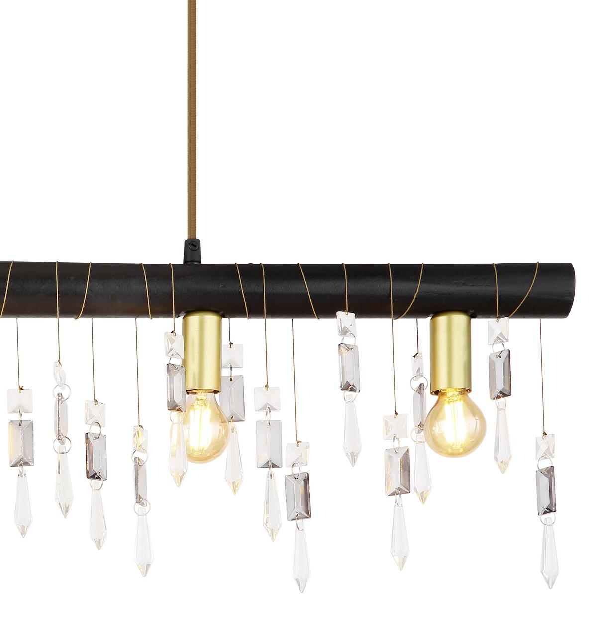 Hängeleuchte H:120 Cm 5-Flammig - Schwarz, KONVENTIONELL, Glas/Holz (90/6/120cm) - Globo