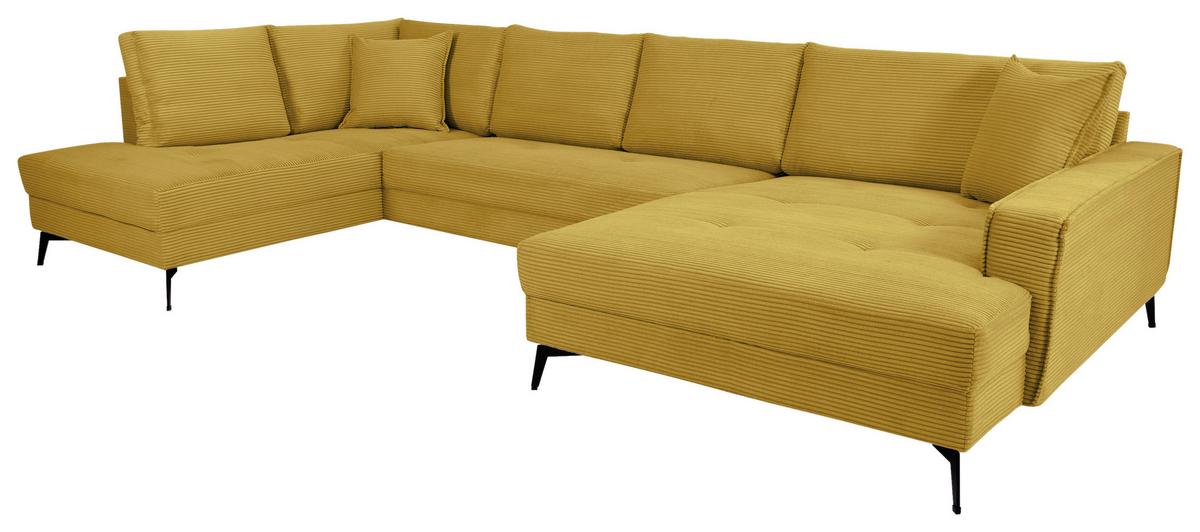 Wohnlandschaft Zero Senfgelb U-Form 195x362x173cm - Senfgelb/Schwarz, Trend, Textil (195/362/173cm)