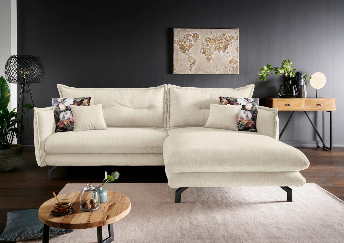 Ecksofa mit Armteilverstellung Lava, Beige, S: 255x180 cm - Beige/Schwarz, MODERN, Textil (255/180cm) - Livetastic