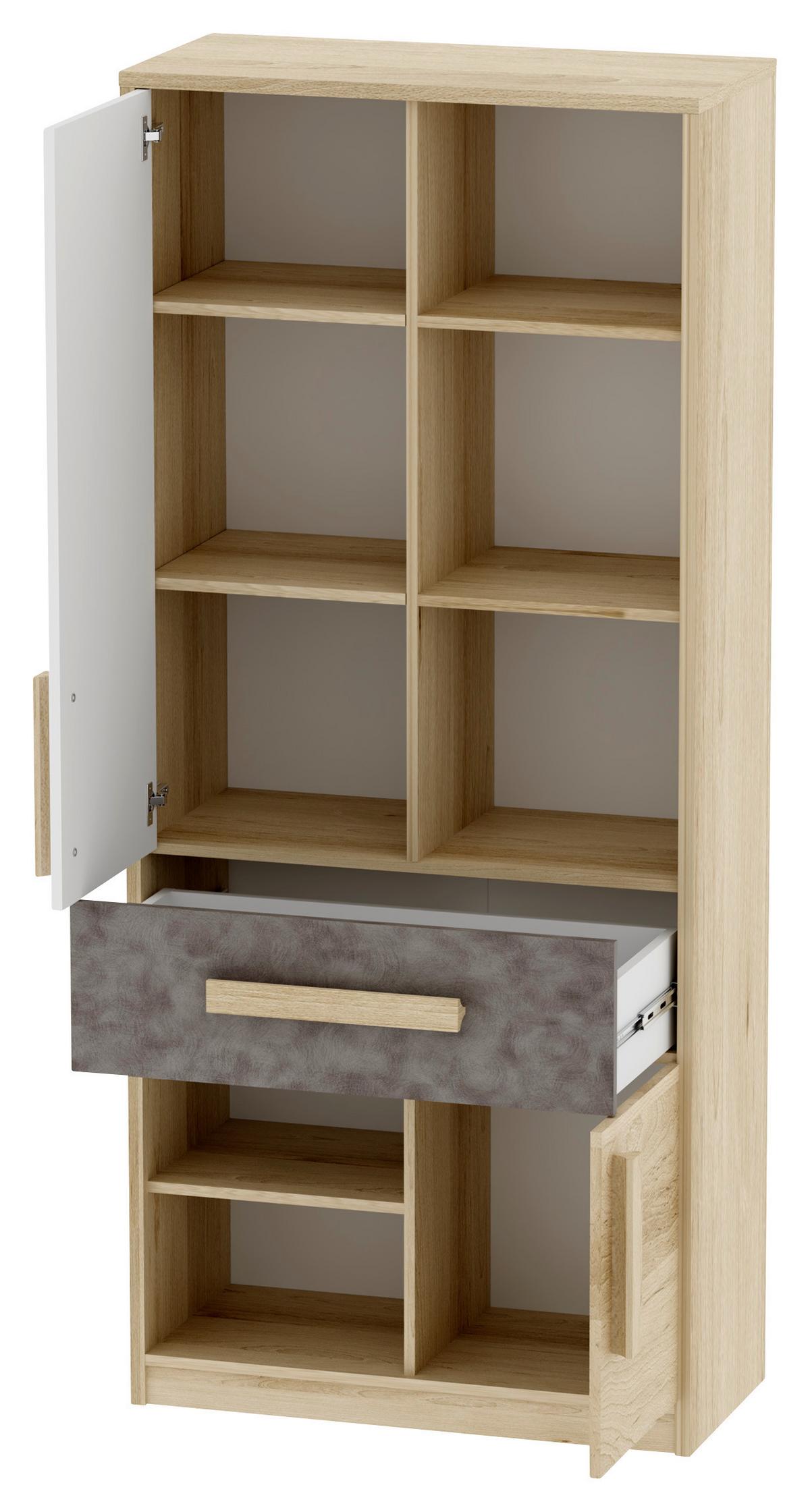 Schrank Aygo Buche Dekor/grau /weiß Bxh: 83x192 Cm + Lade - Buchefarben/Weiß, MODERN, Holz/Holzwerkstoff (83/192/39,5cm) - MID.YOU