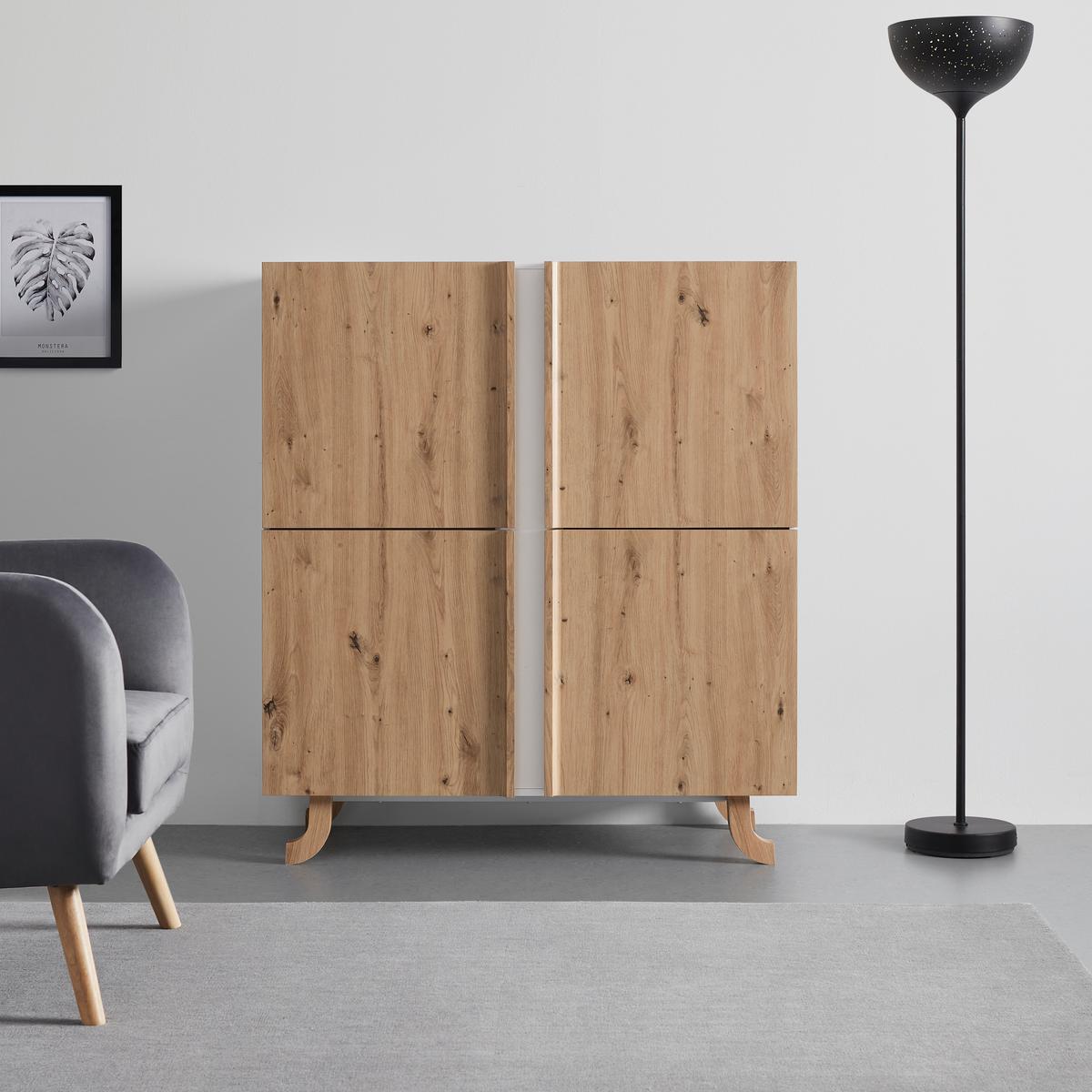 Komoda VIRA farby dubu/biela - biela/farba borovice, Modern, drevo (110/125/43cm) - Bessagi Home