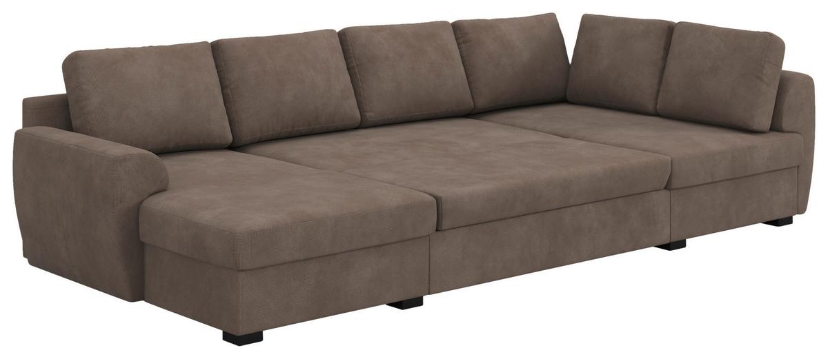 Wohnlandschaft m. Bettfunktion Mirkrofaser taupe, B: 327cm - Taupe/Schwarz, Trend, Textil (154/327/86cm) - MID.YOU