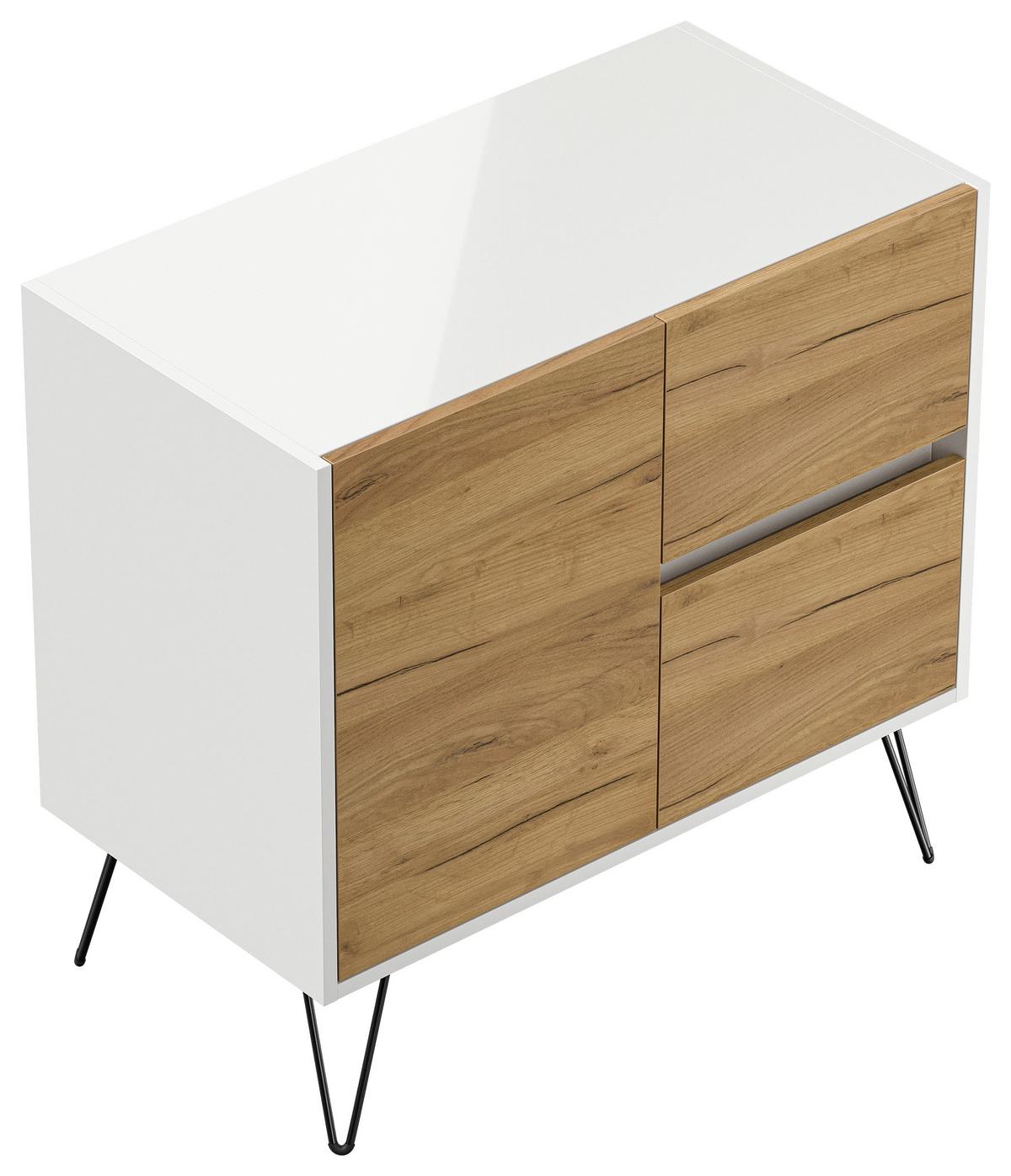 Sideboard Posseik Industrial Eichefarben/weiß B: 79 Cm - Weiß Hochglanz/Eichefarben, Design, Holzwerkstoff (79/75,8/42cm) - P & B