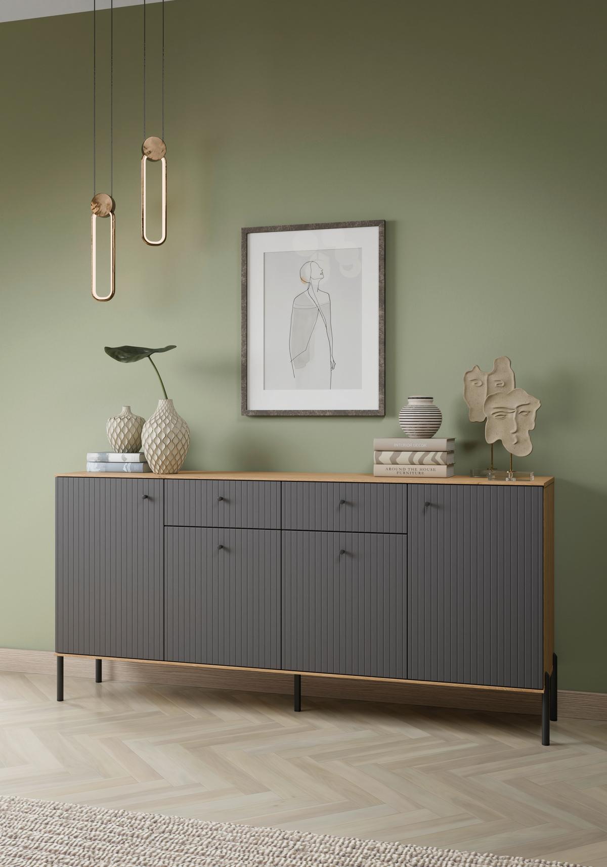 Sideboard Nurisa Anthrazit B: 180 cm - Anthrazit/Schwarz, Trend, Holzwerkstoff (183,5/86/40cm) - MID.YOU