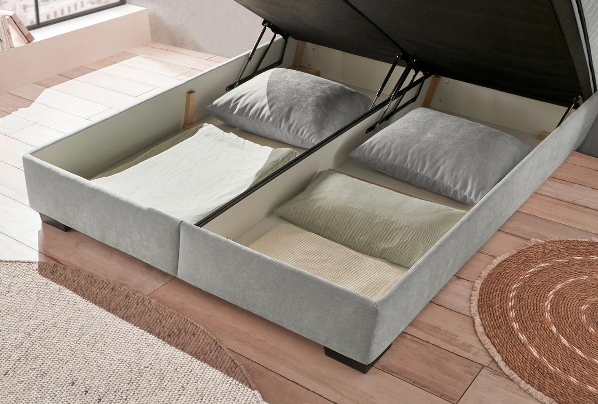 Boxbett Nagol C - Hellgrau/Schwarz, MODERN, Holzwerkstoff/Textil (180/200cm) - MID.YOU