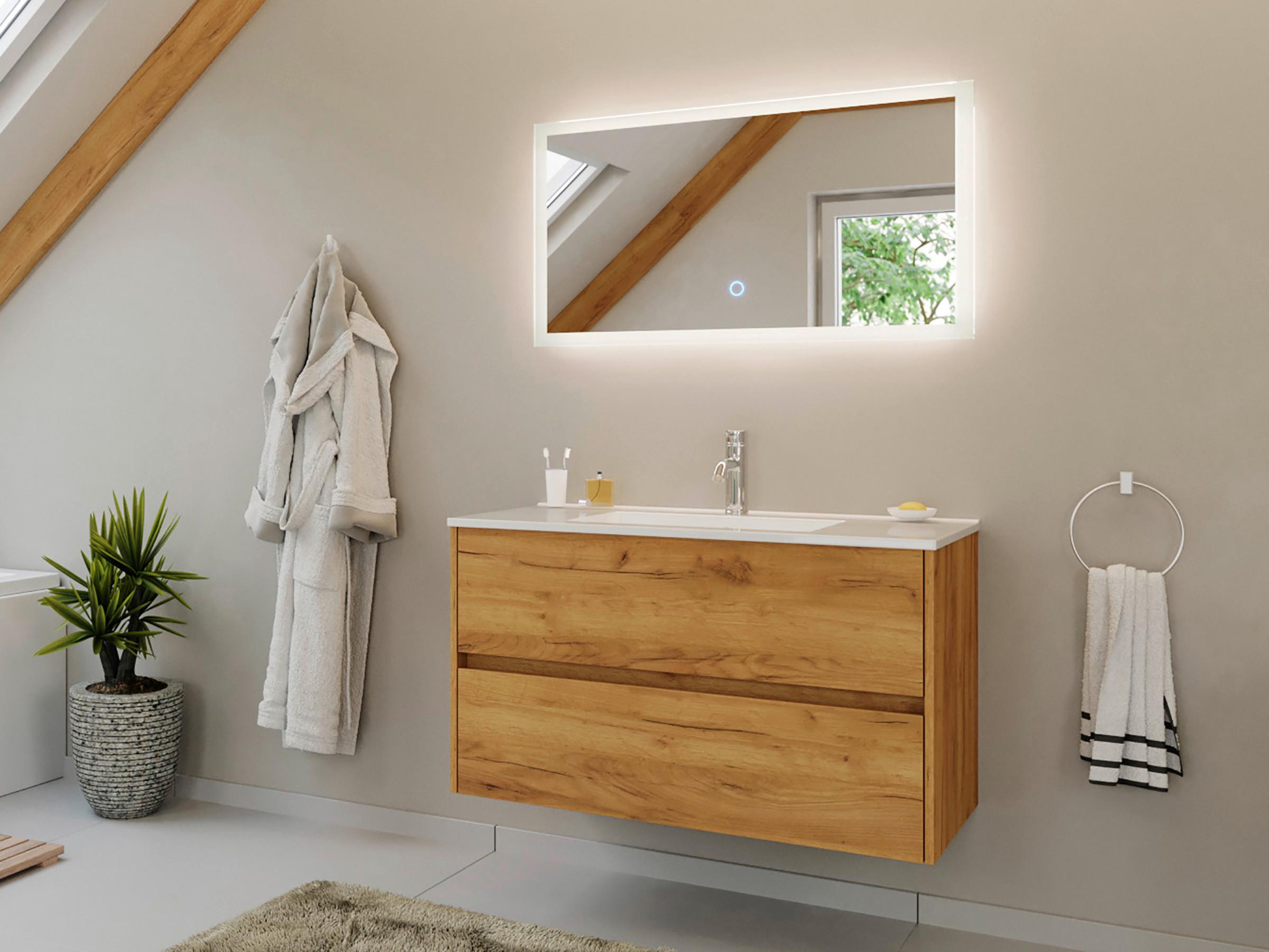 BADEZIMMER Limes, Eichefarben B: 100 cm - Eichefarben/Goldfarben, Basics, Keramik/Holzwerkstoff (100cm) - MID.YOU