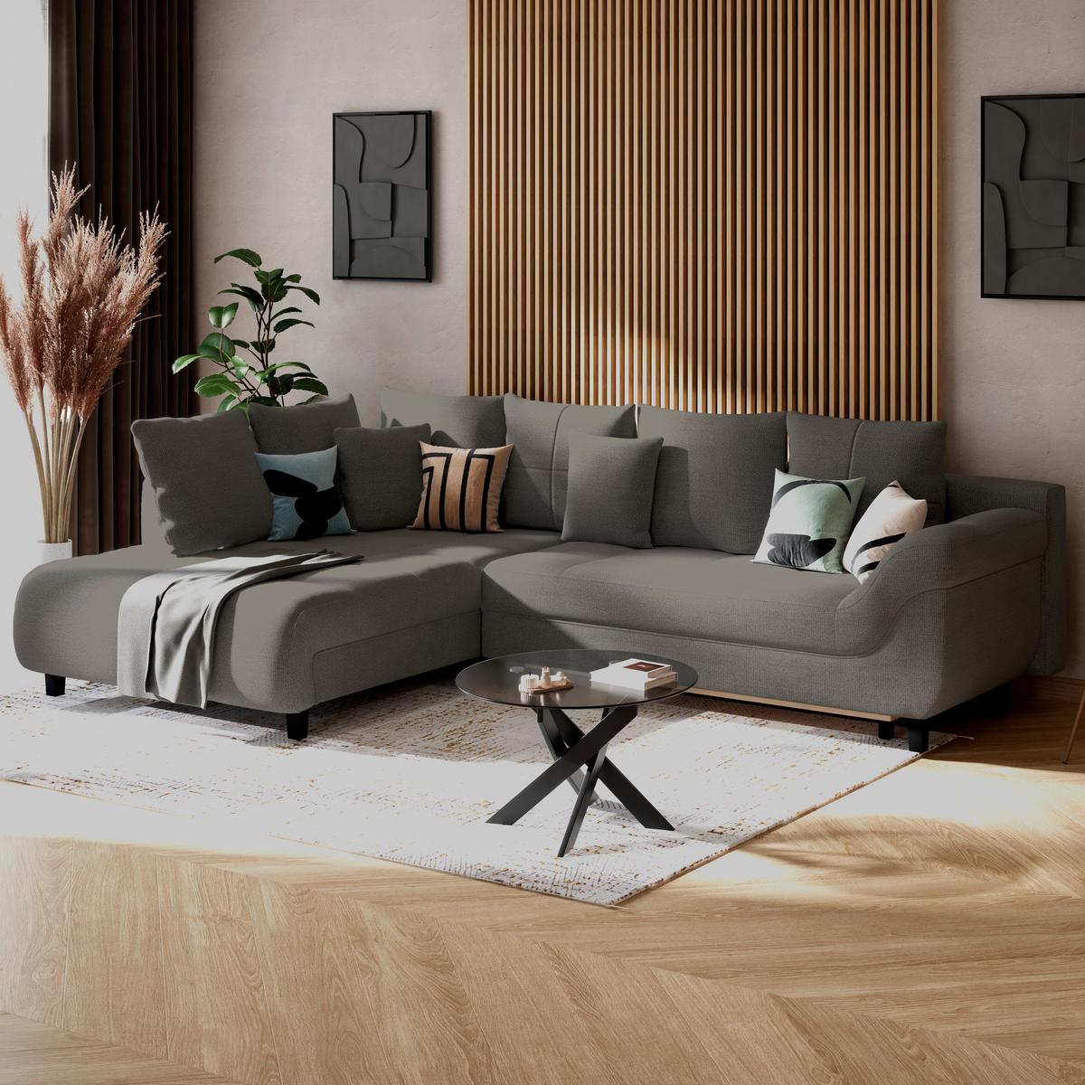 Ecksofa mit Schlaffunktion Mendoza New Chenille 197x309cm - Anthrazit/Schwarz, KONVENTIONELL, Textil (197/309cm) - Ondega