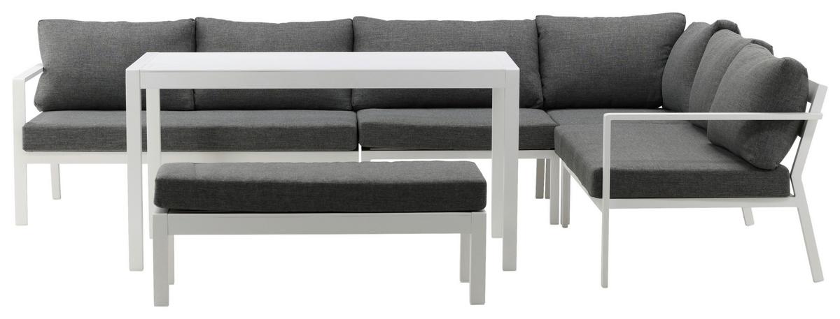 Loungegarnitur 5-tlg Ramos Aus Metall/textil Mit Kissen - Weiß/Grau, KONVENTIONELL, Textil/Metall - Gardenson