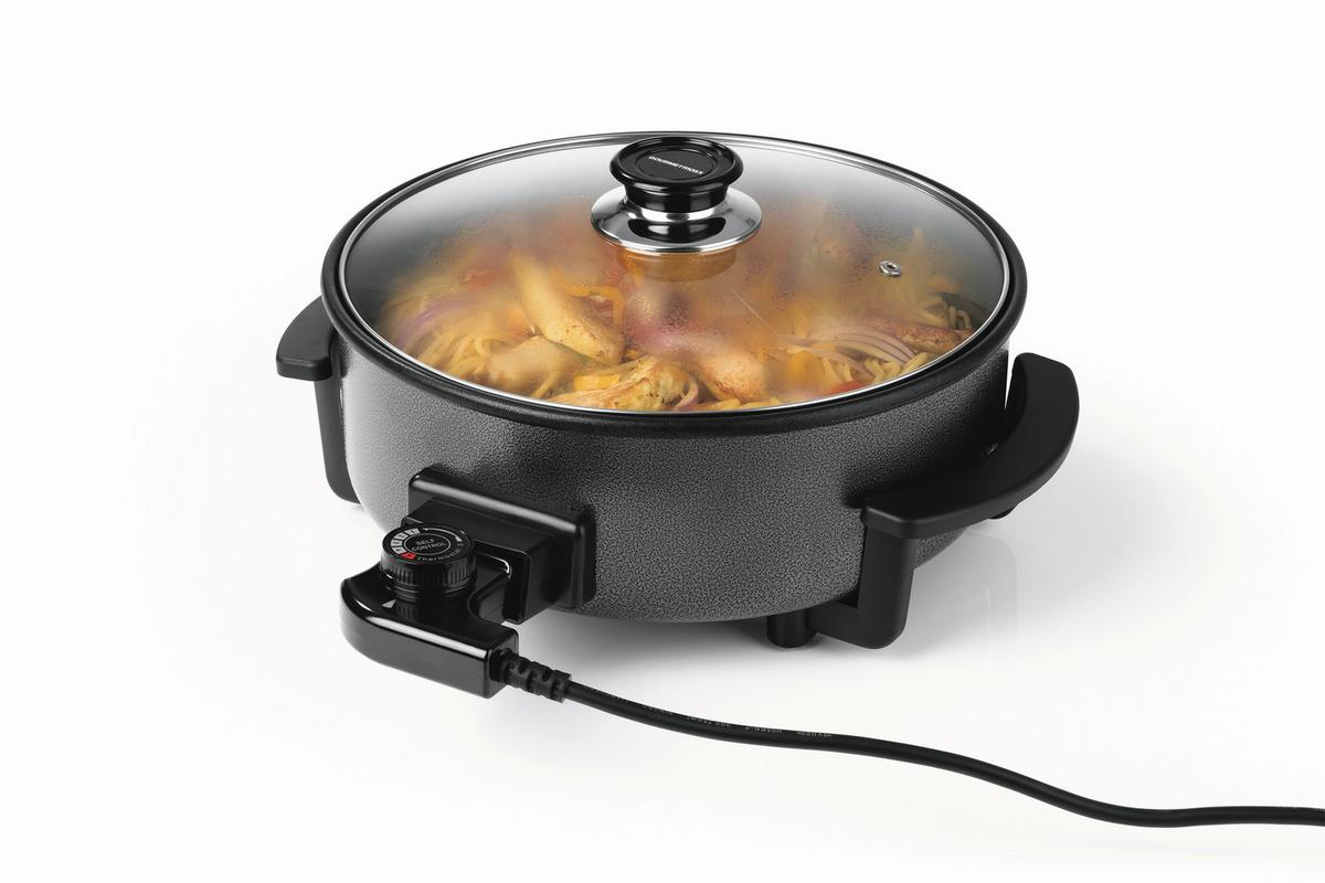 ELEKTRISCHE PFANNE 1500W, Bis 220C - Schwarz, Basics, Glas/Kunststoff (34/18/32cm) - GOURMETMAXX