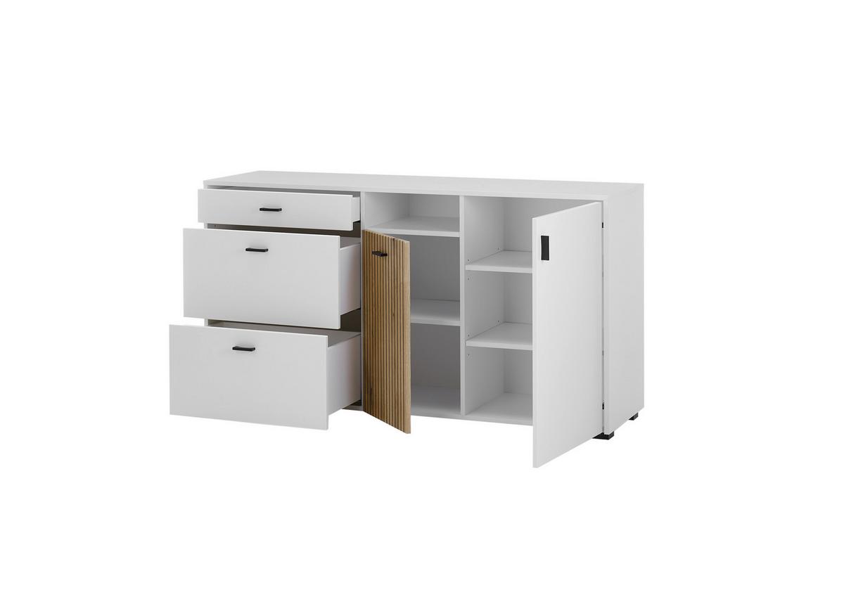 Sideboard Hudson Weiß/Eichefarben B: 150 cm - Eichefarben/Schwarz, Design, Holzwerkstoff (150/42/79,6cm) - MID.YOU