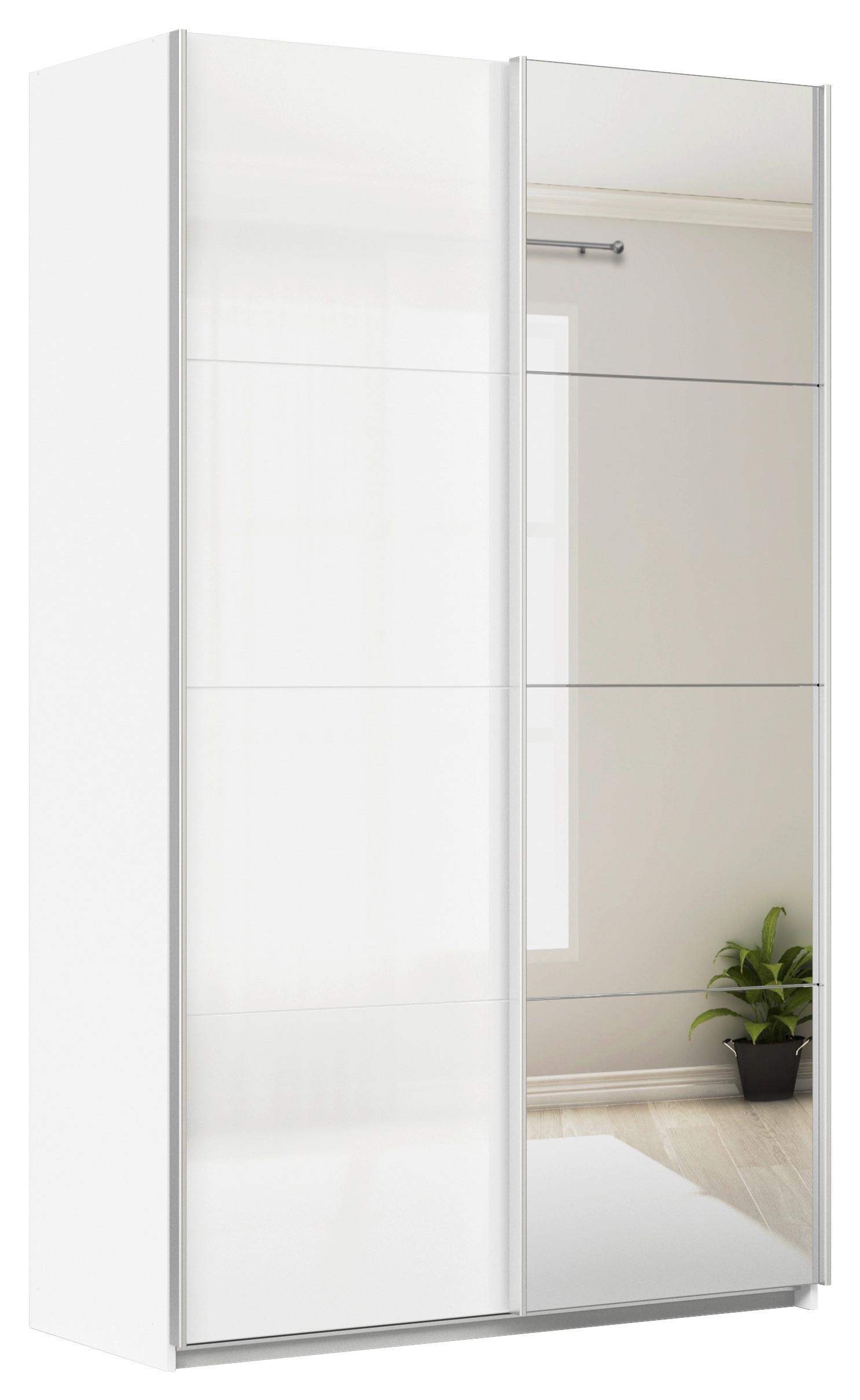Tolóajtós Szekrény Feldkirch 136/229 Cm - ezüst/magasfényű fehér, Modern, faalapú anyag (136/229/62cm)