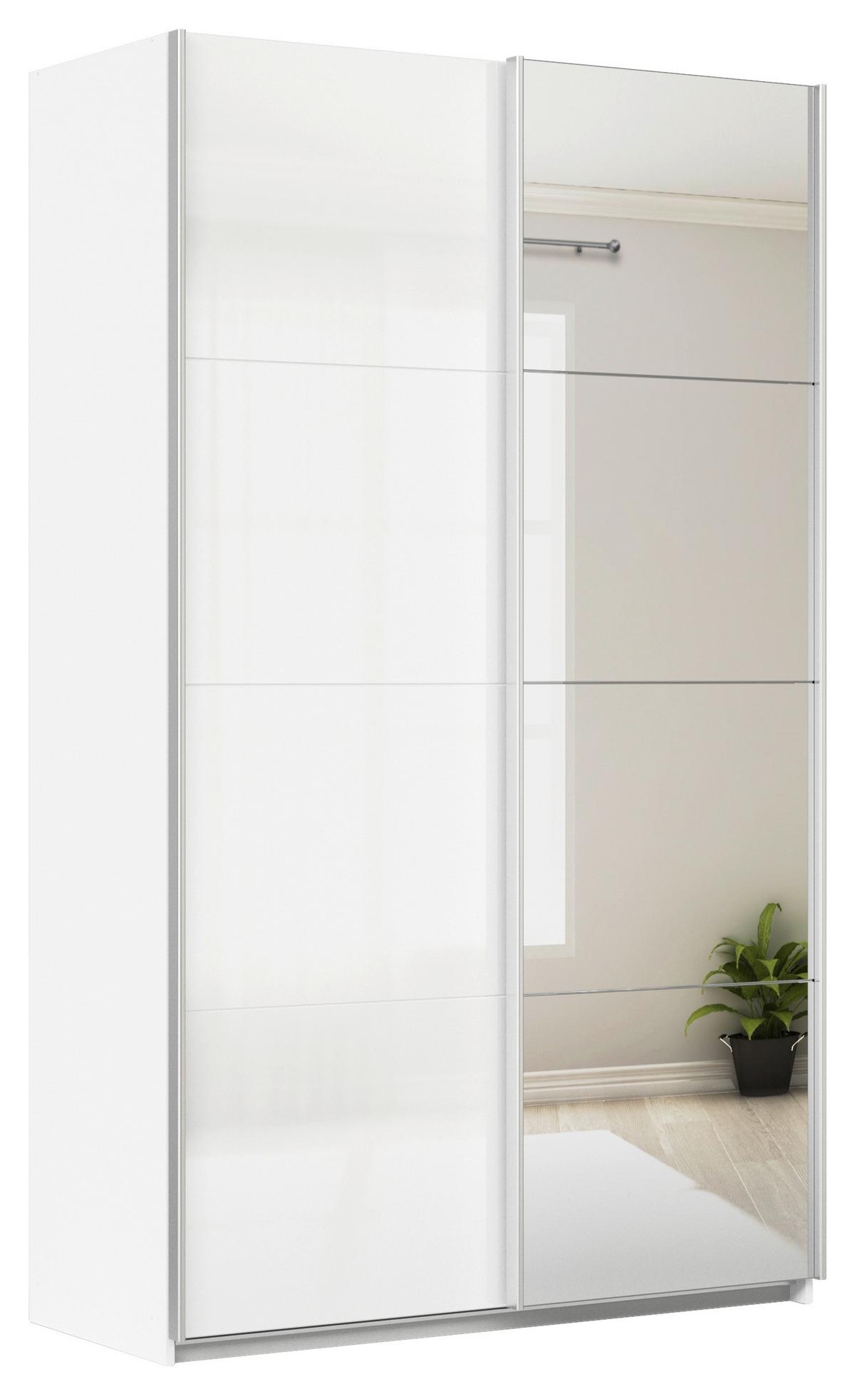 Tolóajtós Szekrény Feldkirch 136/229 Cm - ezüst/magasfényű fehér, Modern, faalapú anyag (136/229/62cm)