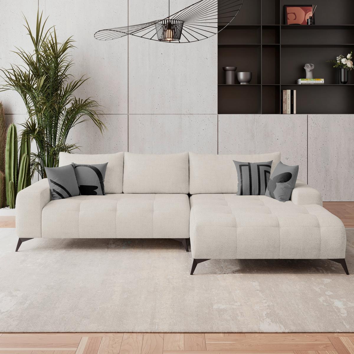 Ecksofa Mauro Perlmutt, mit Schlaffunktion - Perlmutt/Schwarz, Trend, Textil (290/175cm) - Luca Bessoni