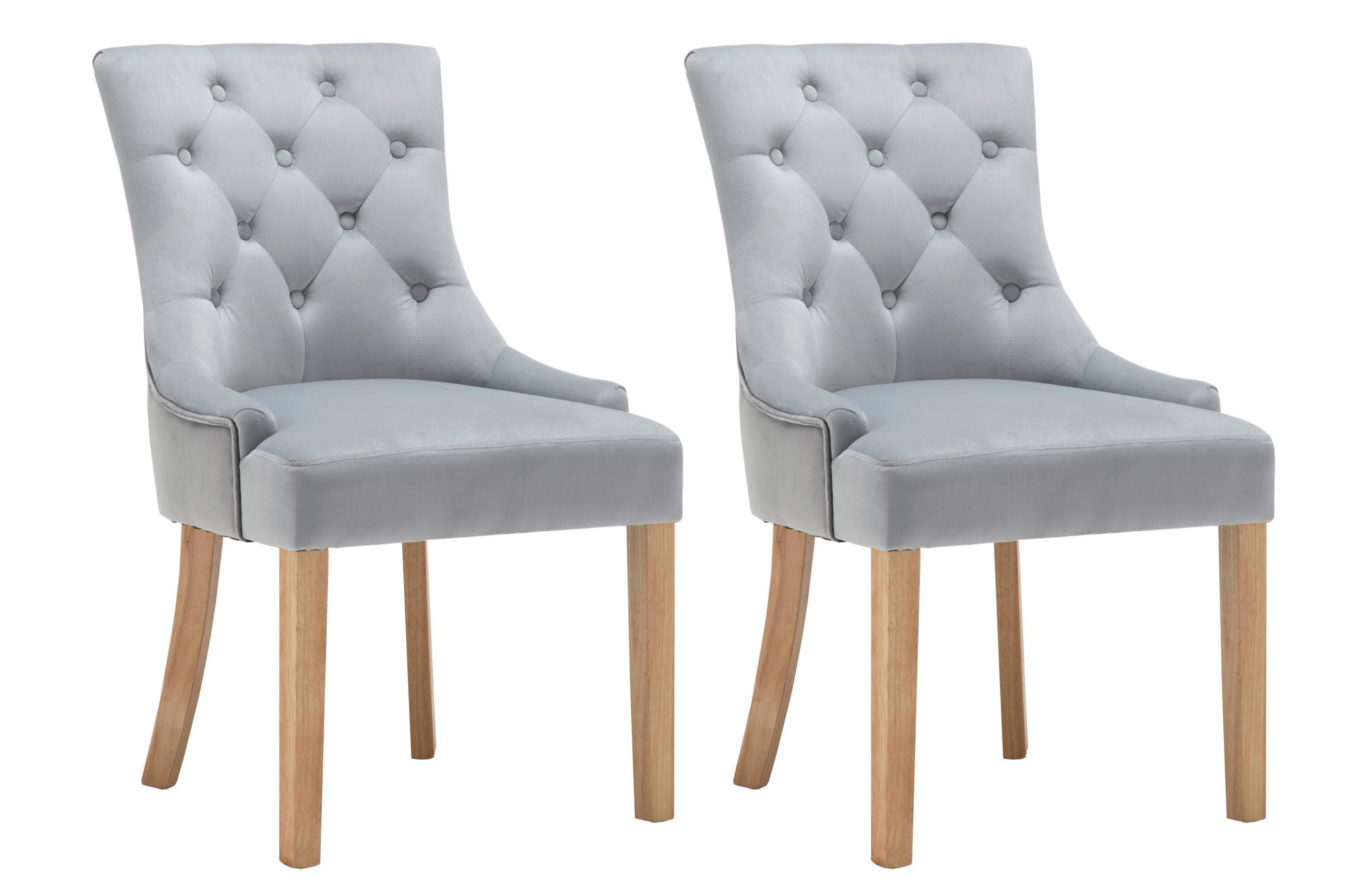 Stuhl-set Samt Hellgrau, B: 56cm - Hellgrau/Naturfarben, Design, Holz/Textil (56/91/63cm) - Livetastic