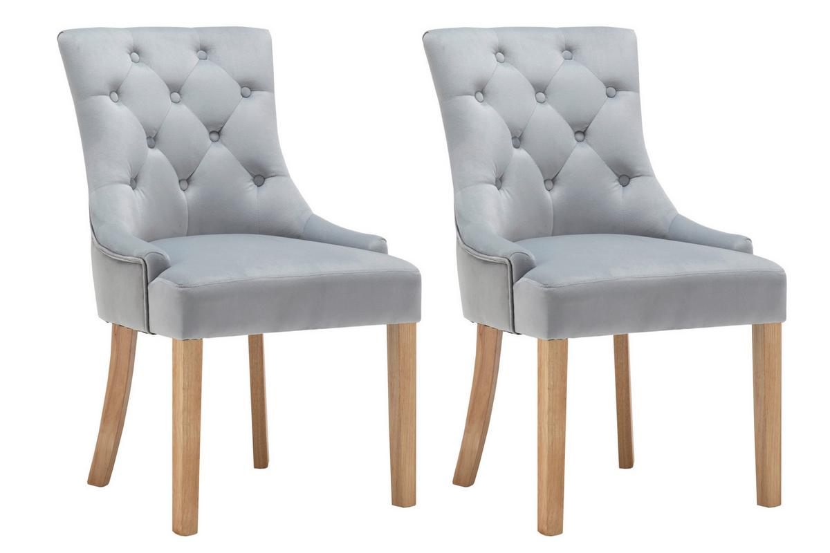 Stuhl-set Samt Hellgrau, B: 56cm - Hellgrau/Naturfarben, Design, Holz/Textil (56/91/63cm) - Livetastic