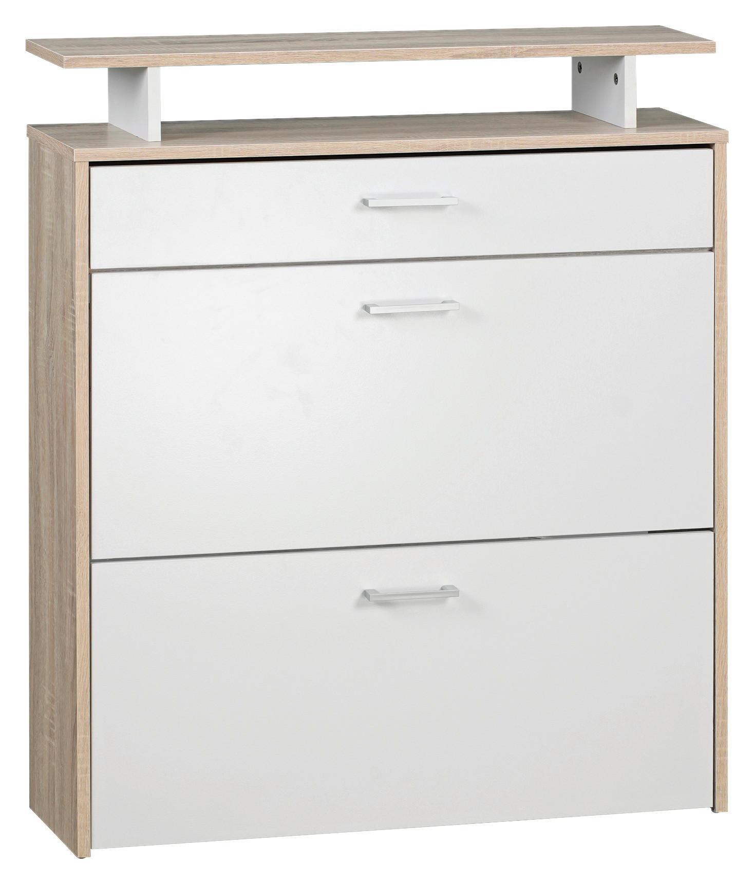 Vyklápěcí botník wl1.794 bílý/dub sonoma - bílá/barvy stříbra, Konvenční, kompozitní dřevo/plast (80/95/24cm) - MID.YOU