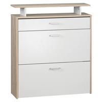 Schuhkipper 2 Klappen 12 Paar Weiß/Eiche Dekor B: 80 cm - Weiß/Sonoma Eiche, KONVENTIONELL, Holzwerkstoff (80/95/24cm) - MID.YOU