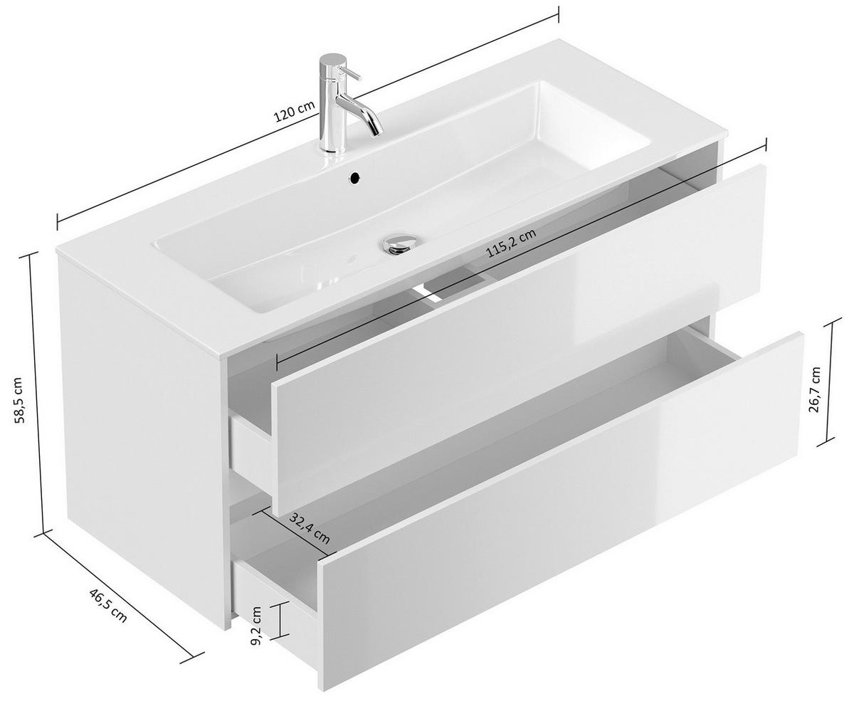 Waschtischkombi Limes Graphitfarben B: 120 Cm - Graphitfarben/Weiß, MODERN, Holzwerkstoff/Stein (120/58,8/46,5cm) - MID.YOU