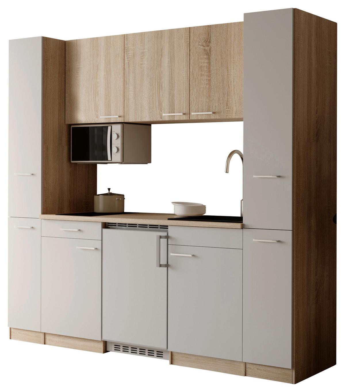 KÜCHENBLOCK Ingrid, Weiß B: 210 cm - Eichefarben/Weiß, Design, Holzwerkstoff (210cm) - Respekta