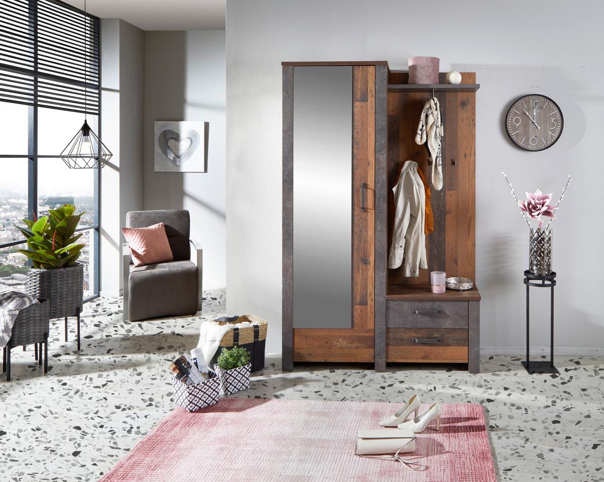 Előszobafal Ontario - tölgyfa színű/szürke, Trend, faalapú anyag/Üveg (128,5/200/37cm) - Ondega