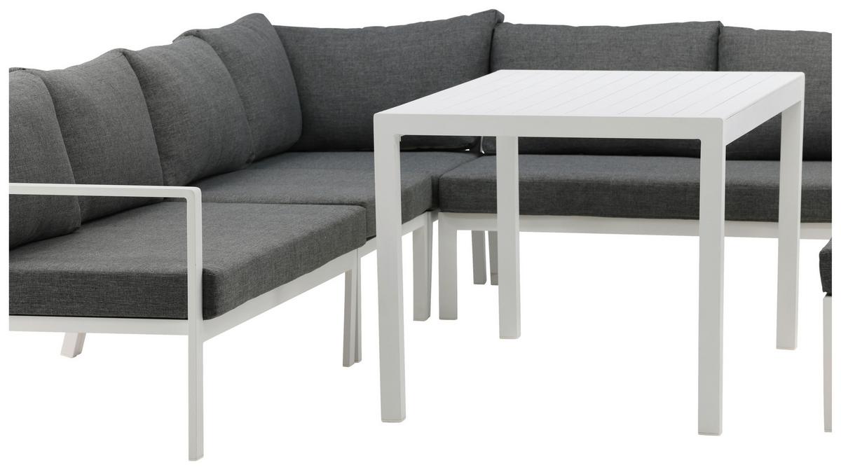 Loungegarnitur 5-tlg Ramos Aus Metall/textil Mit Kissen - Weiß/Grau, KONVENTIONELL, Textil/Metall - Gardenson