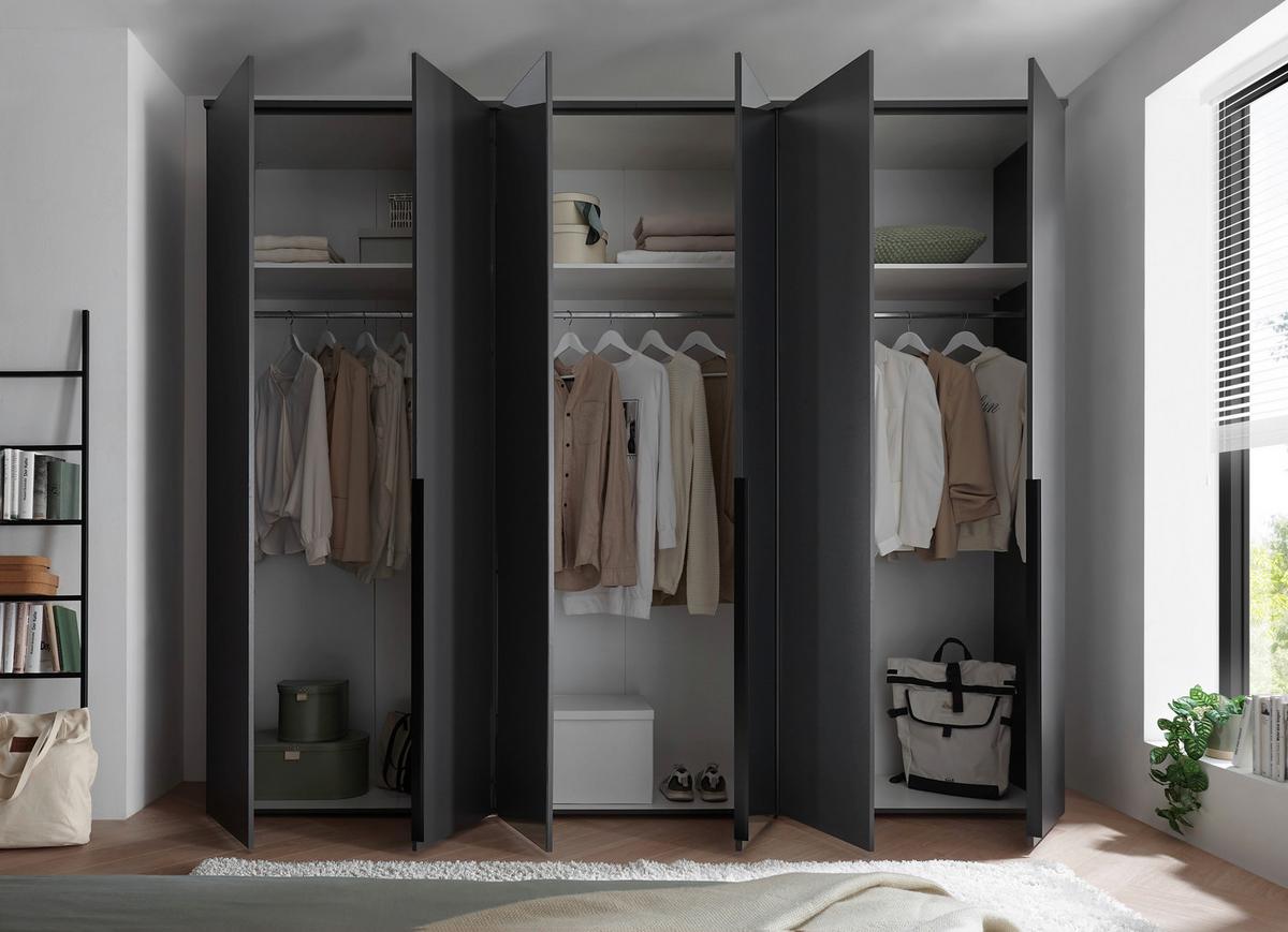 Drehtürenschrank 270 cm Kevo Graphitfarben/Spiegelglas - Graphitfarben, MODERN, Glas/Holzwerkstoff (270/225/52cm) - Carryhome