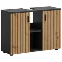 Waschbeckenunterschrank Mone Eiche Dekor B: 80cm - Schwarz/Eiche Artisan, Basics, Holzwerkstoff (80/59/30cm) - MID.YOU