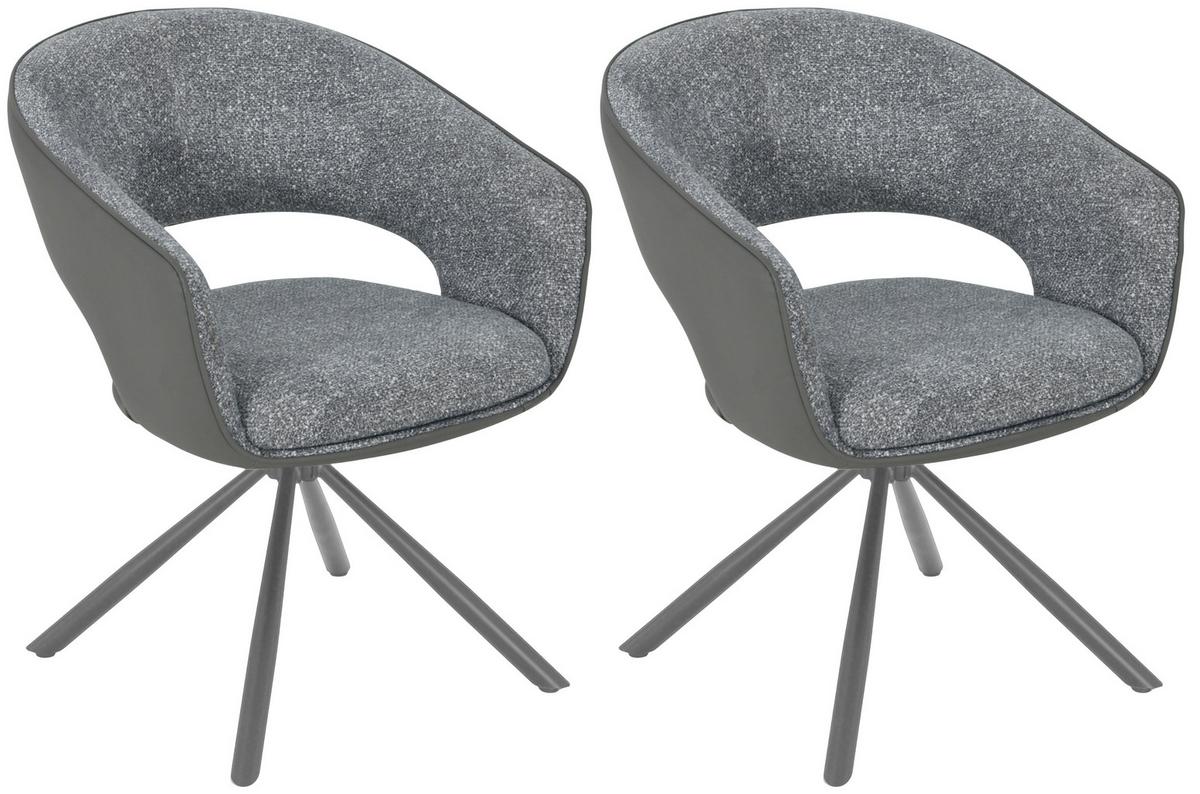 Armlehnstuhl Alva Leinenoptik Grau, B: 58 cm - Dunkelgrau/Grau, LIFESTYLE, Holz/Textil (58/83/62cm) - Livetastic