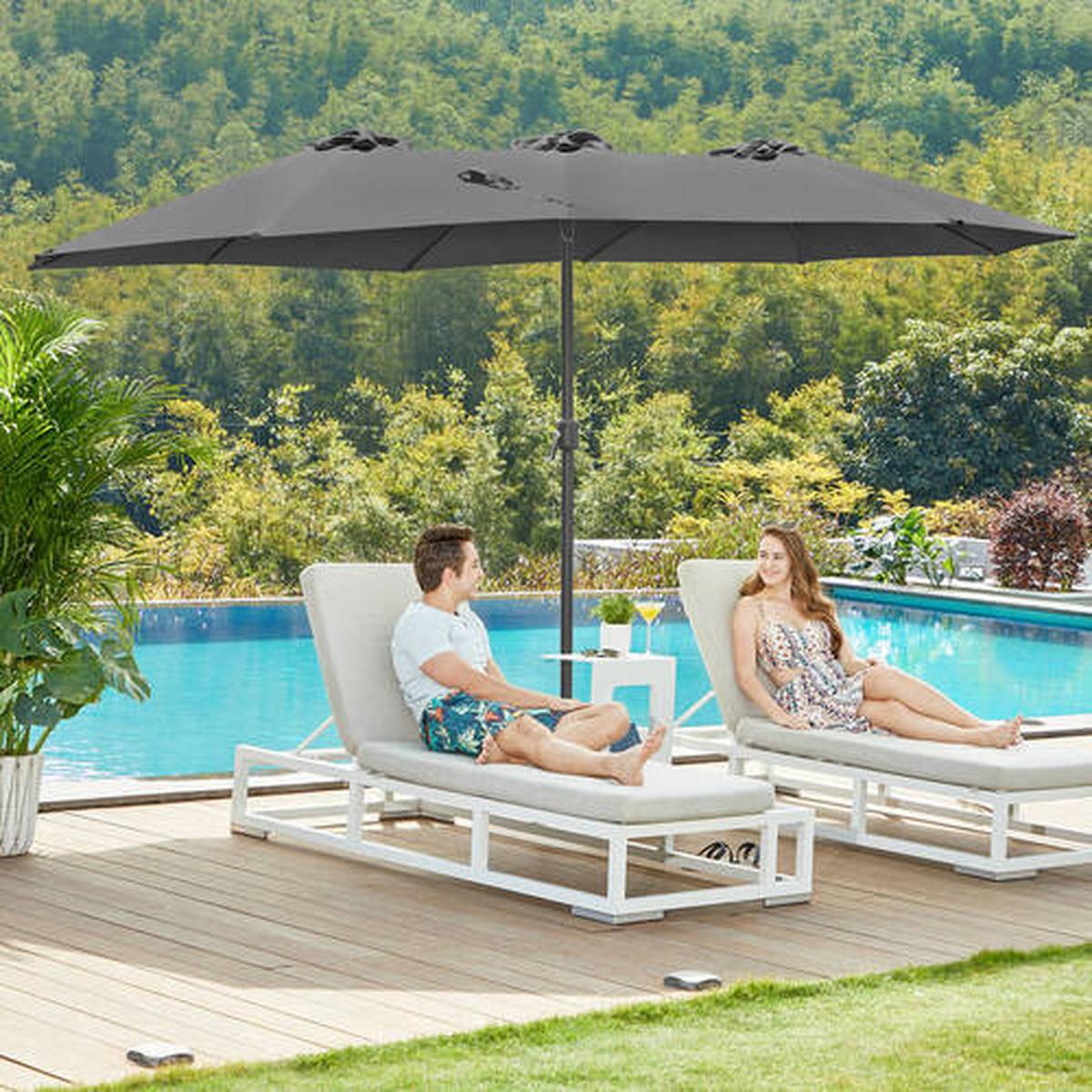 Sonnenschirm Grau Schwarz BxL: 460x270 cm - Schwarz/Grau, Basics, Textil/Metall (460/270cm) - Modante