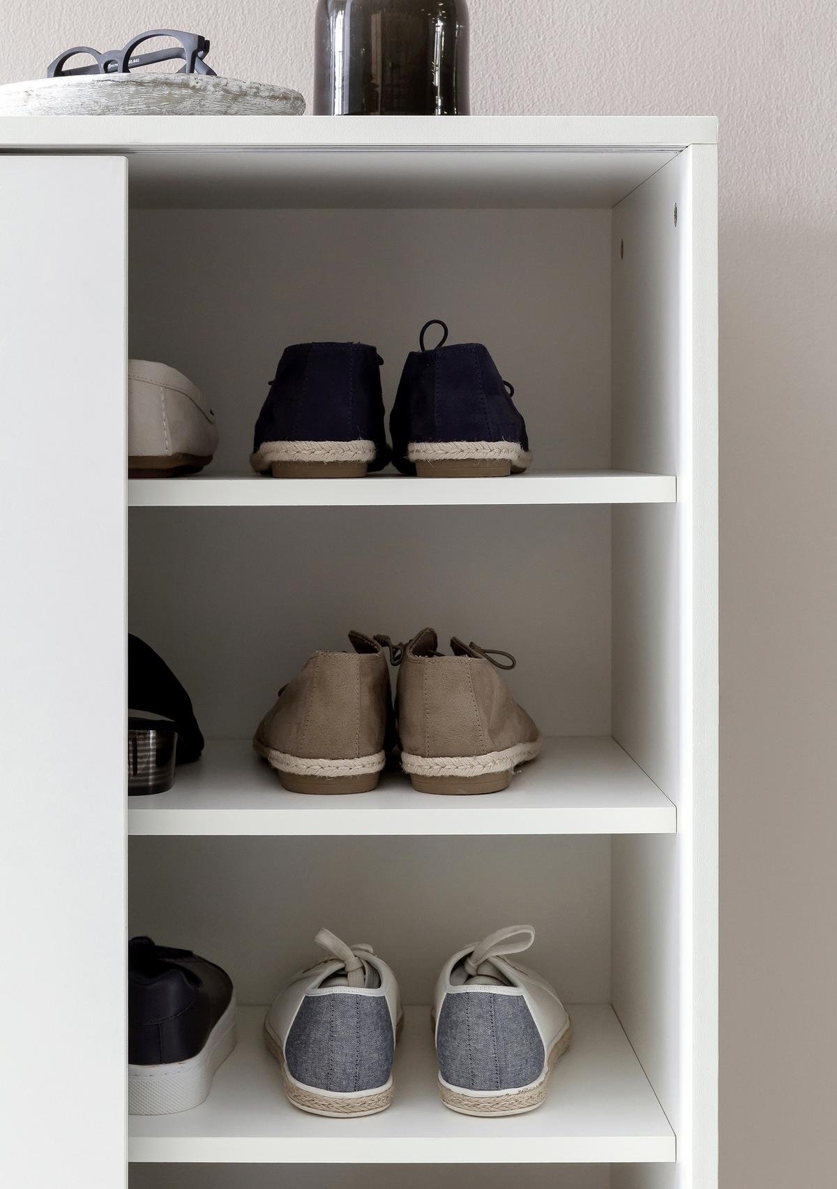 Schuhschrank Weiß 2 Schiebetüren B: 100 Cm - Silberfarben/Weiß, KONVENTIONELL, Holzwerkstoff (100/108/37,5cm) - MID.YOU