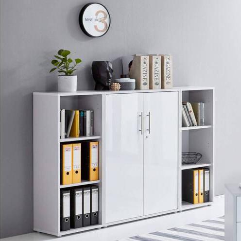 Office Edition B: 173 cm Grau/Weiß Hochglanz - Weiß Hochglanz/Grau, MODERN, Holzwerkstoff (173/114/33cm) - MID.YOU