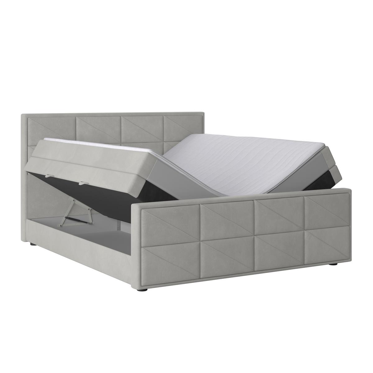 Boxspringbett mit Bettkasten Helsinki 180x200 cm Hellgrau - Hellgrau/Schwarz, MODERN, Karton/Holzwerkstoff (180/200cm) - MID.YOU