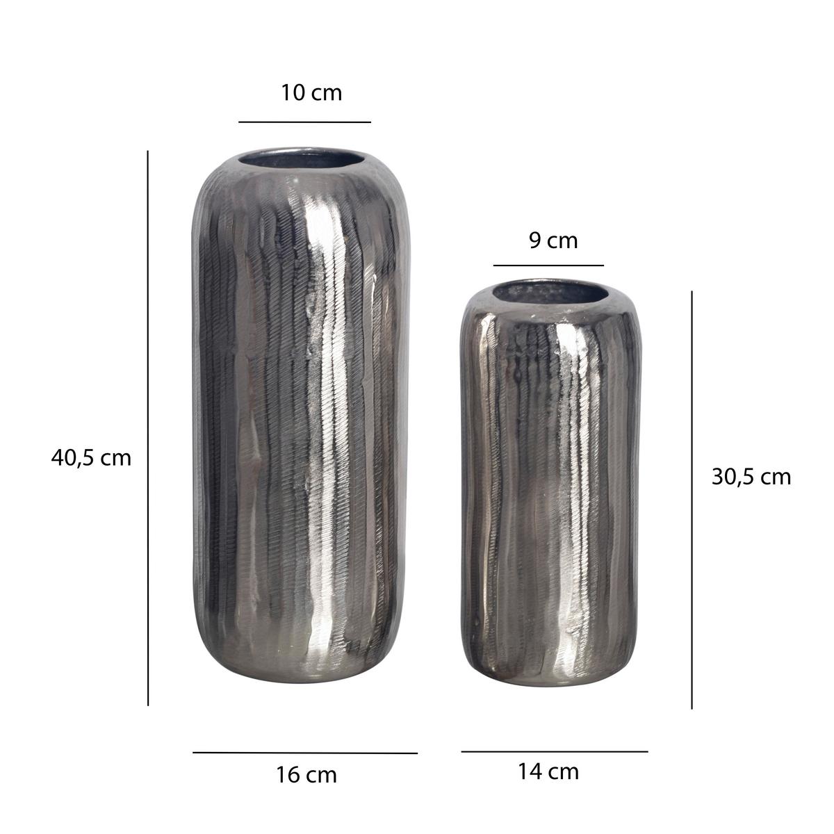 Dekovase 2er Set Silberfarben B: 16 cm - Silberfarben, Design, Metall (16/40,5/16cm) - Livetastic