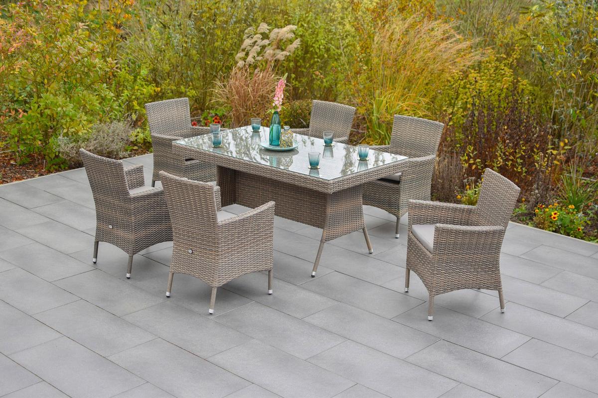 Gartentisch Teneriffa - Beige/Grau, MODERN, Kunststoff/Metall (160/90/76cm) - Gardenson