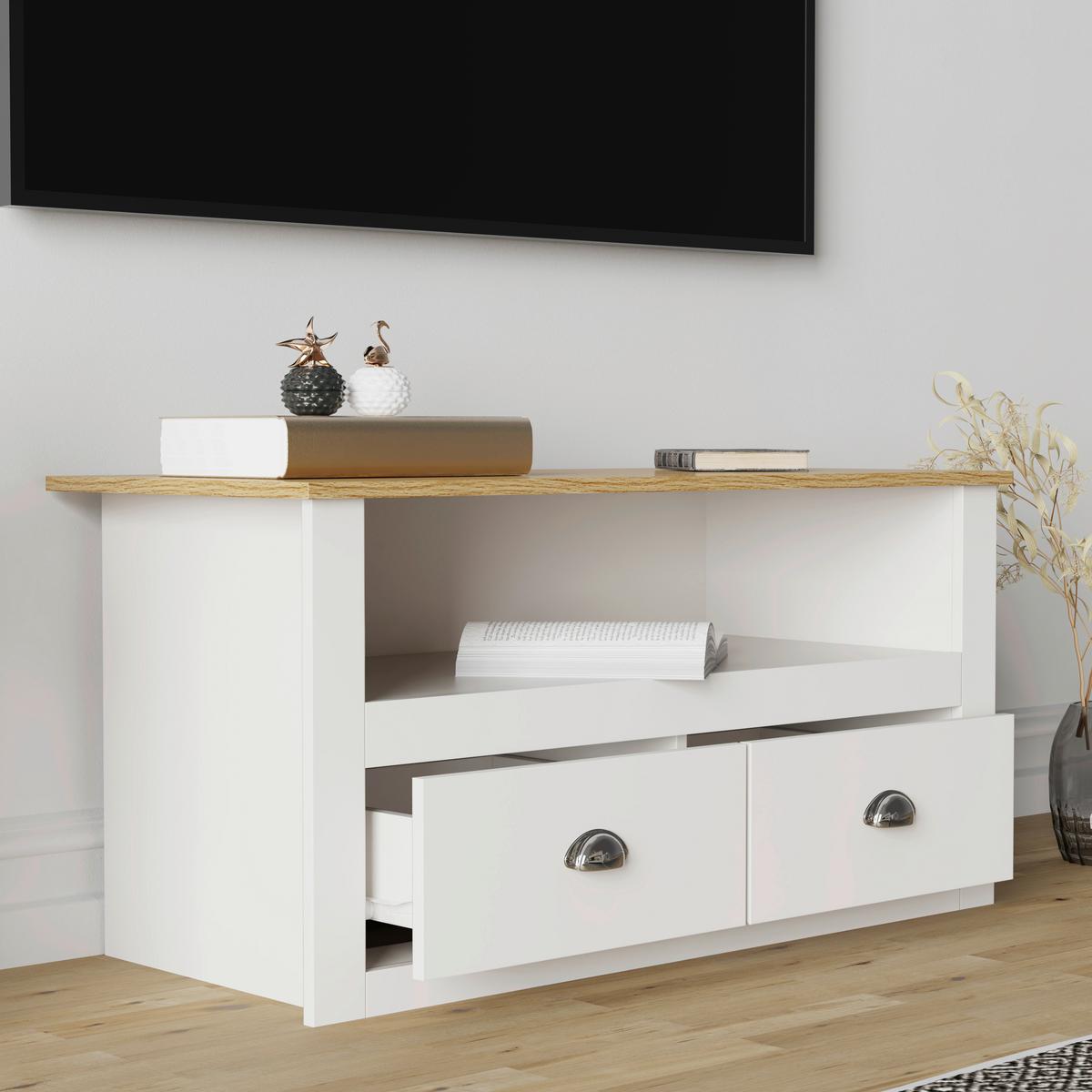 Kommode Balusa Weiß, Eiche Dekor B: 99 cm - Honigeiche/Weiß, LIFESTYLE, Holzwerkstoff (99/54/44cm) - MID.YOU