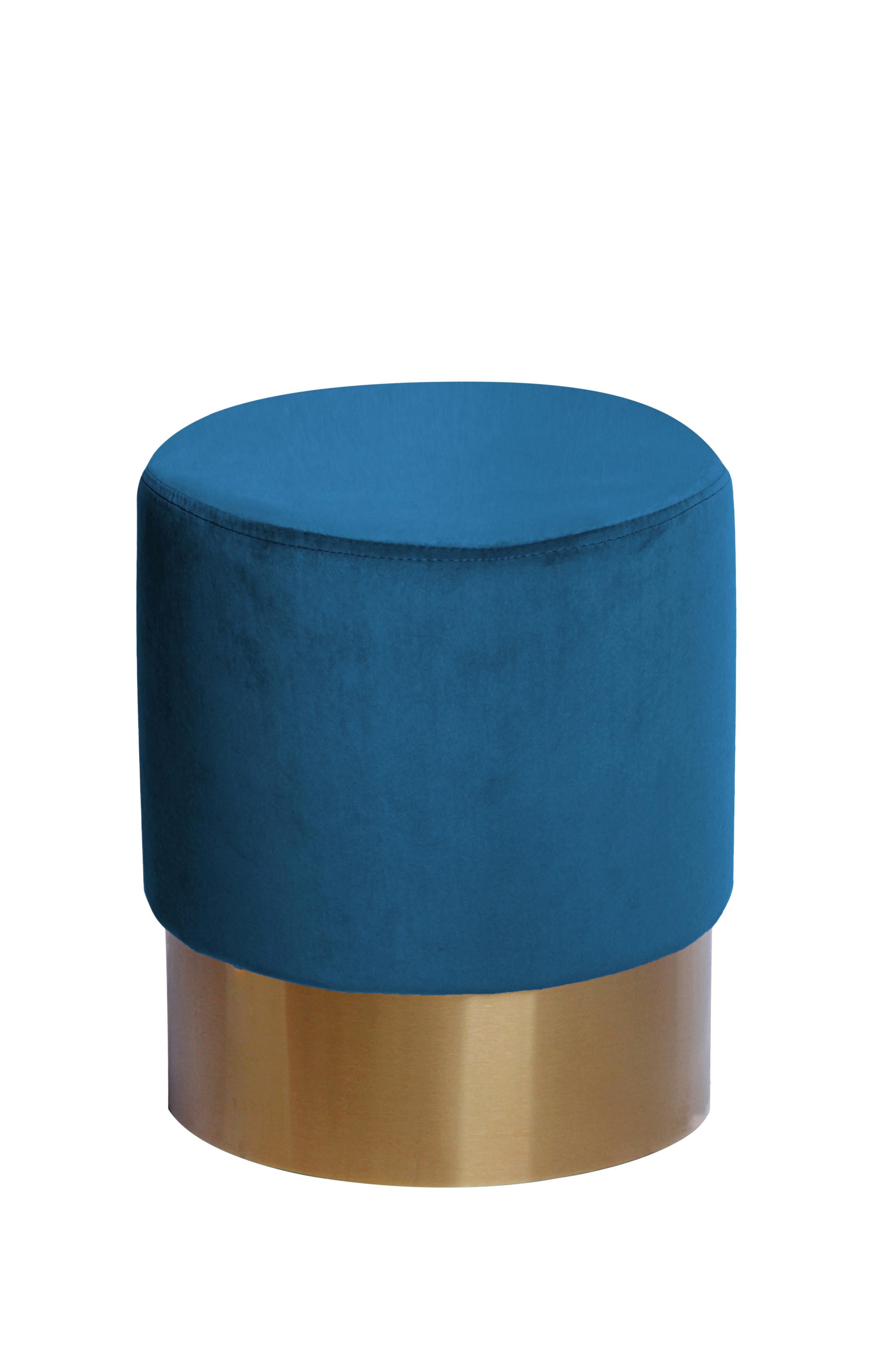 Hocker Samt Blau Sitz Gepolstert H: 42 Cm - Blau/Goldfarben, Basics, Holz/Holzwerkstoff (35/42cm) - Kayoom