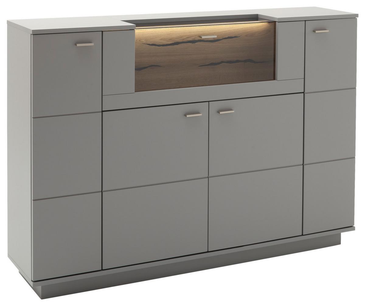 Highboard Echtholz B: 160 cm Sevilla Grau/Eichefarben - Eichefarben/Grau, Design, Glas/Holzwerkstoff (160/113/38cm) - MID.YOU