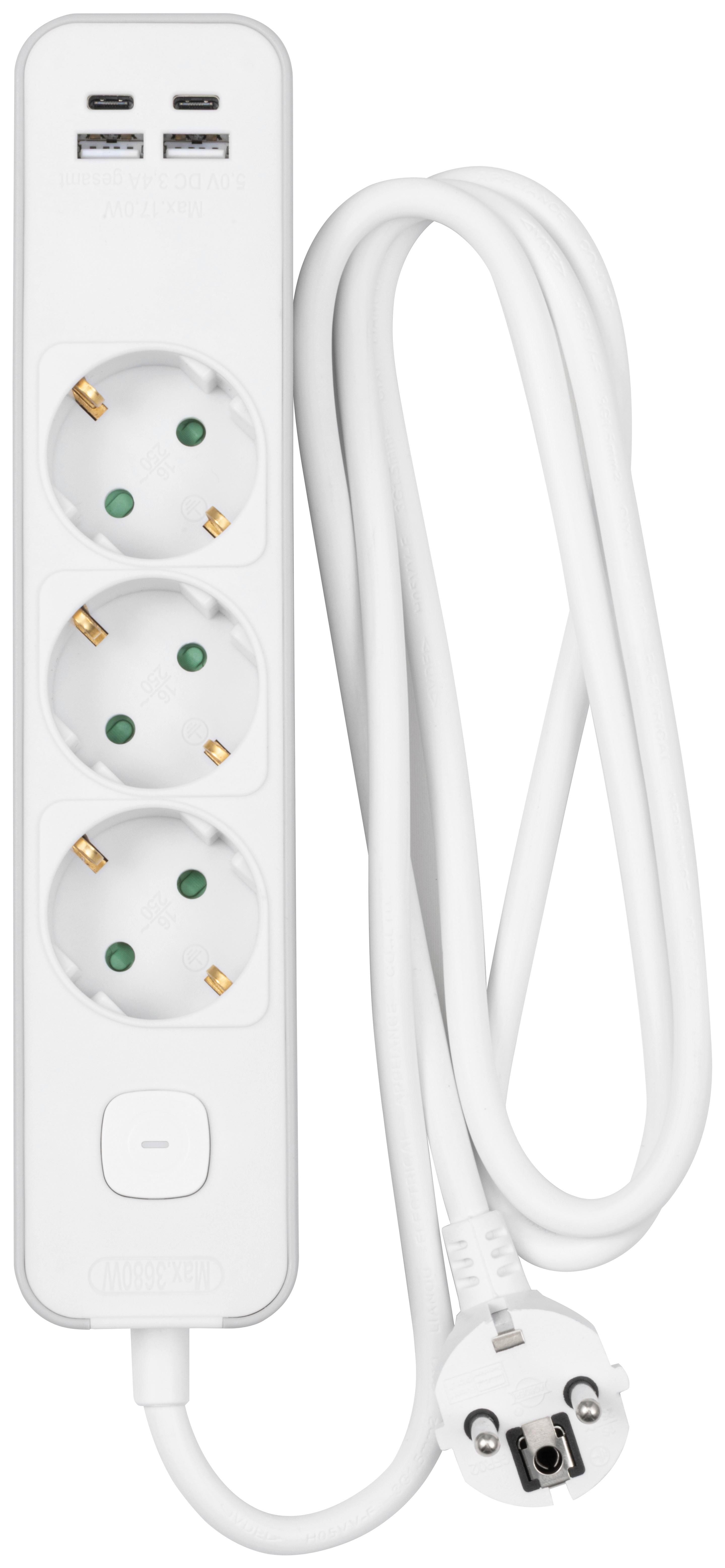 Steckdosenleiste, 250v Cora - Weiß/Grau, Basics, Kunststoff/Metall (24,4/5,2/4,1cm) - Ondega
